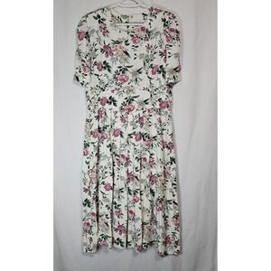 Vintage Cottagecore‎ Floral Midi Dress Pearl Buttons Romantic Garden Tea Party